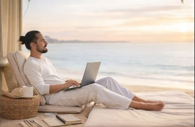 Ejecutivo relajado disfrutando del éxito